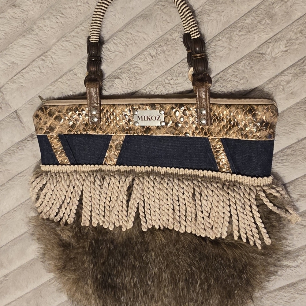 Brown and Gold Fringe Shoulder Bag